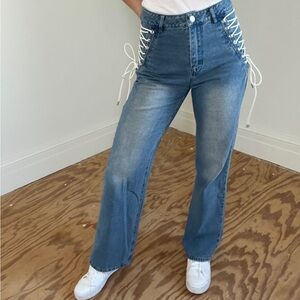 Le Lis Blue Lace-Up Flare Jeans